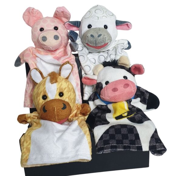 Melissa & Doug Hand Puppets 4 Farm Animal Plush Puppeteers Pig Cow Donkey Lamb - Picture 1 of 9